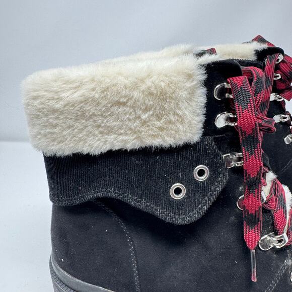 Brand New Pop Women's 11M Romaine Black Faux Fur Trim Heeled Booties Boots - Picture 6 of 10